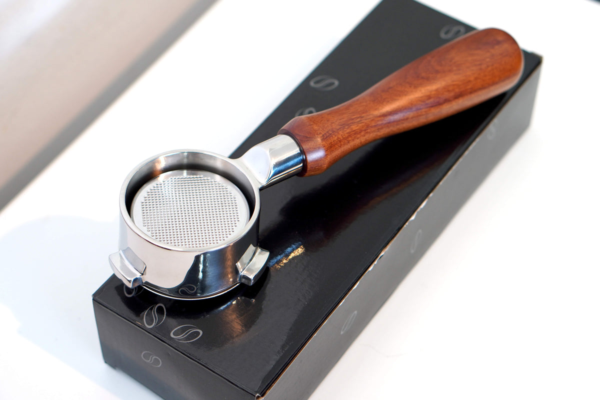 Breville Stainless Bottomless Portafilter - Almond Handle.